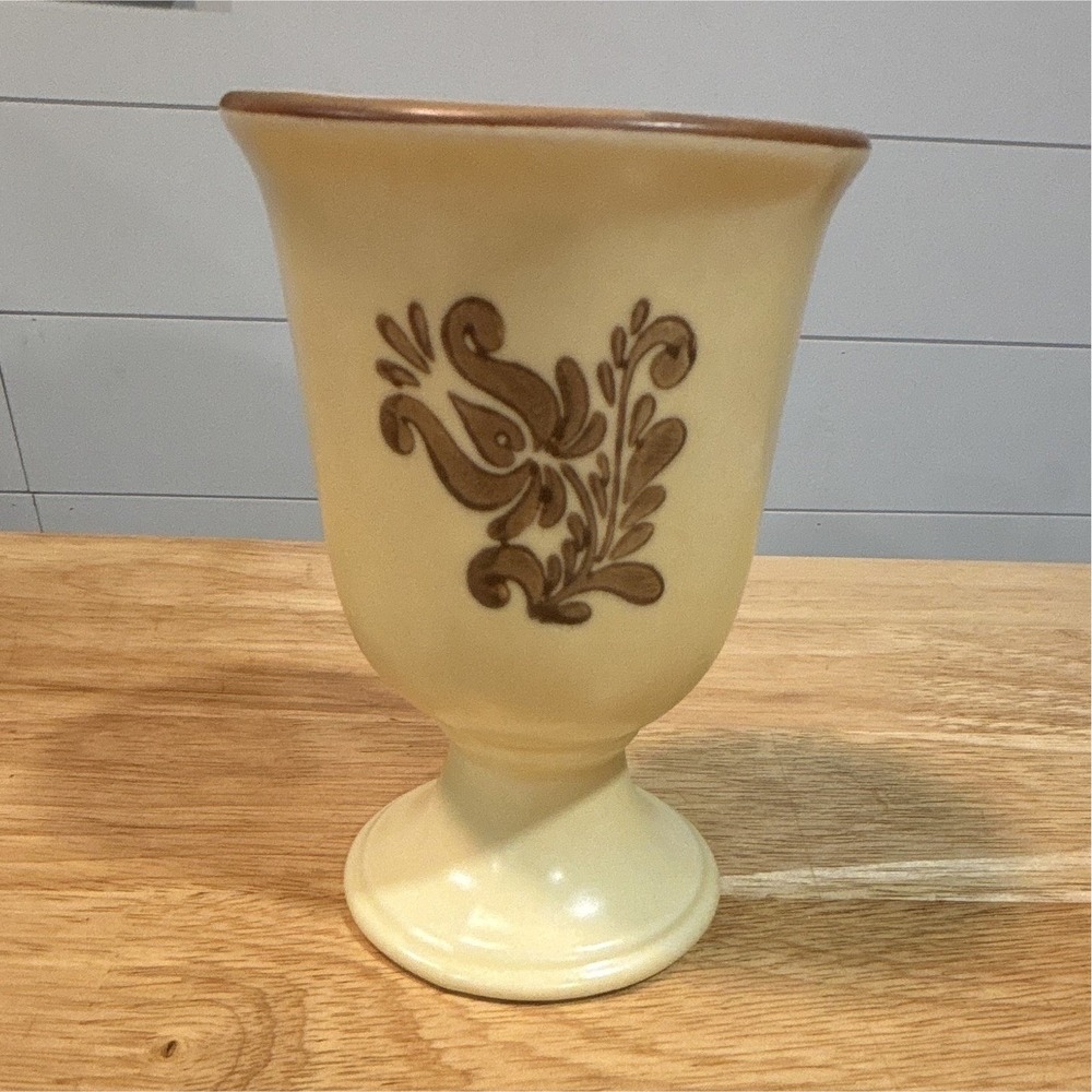 Vintage Pfaltzgraff Village Pattern Ceramic Beige with Brown Trim Goblet